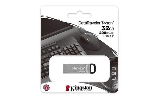 Kingston DataTraveler Kyson USB 3.2 Flash Drive 32 GB - Gen 1 With Stylish Capless Metal Case (DTKN/32GB)
