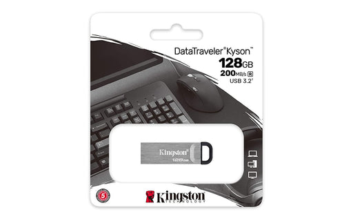 Kingston DataTraveler Kyson USB 3.2 Flash Drive 128GB - Gen 1 With Stylish Capless Metal Case (DTKN/128GB)