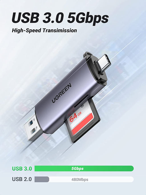 UGREEN 50706 SD Card Reader USB Type C To USB 3.0 OTG Memory Card AdapterPortable 2 Slot TF/SD/Micro SD/SDXC/SDXC/MMC & More