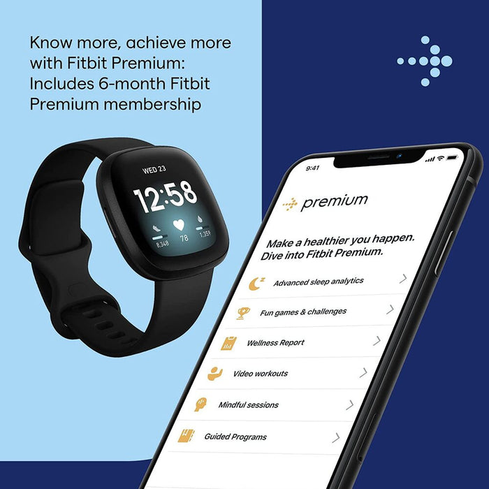 Fitbit Versa 3 Health & Fitness Smartwatch With GPS, 24/7 Heart Rate, Alexa Built-In(Black) FB511BKBK