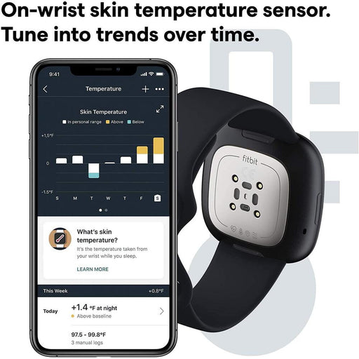 Fitbit Sense Advanced Smartwatch With Tools, Bluetooth, One Size(S & L Bands Included, Carbon/Graphite) FB512BKBK-FRCJK