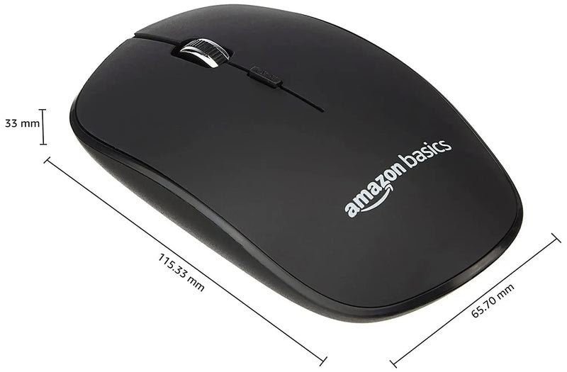 Amazon Basics 2.4GHz Wireless Mouse 1600 DPI Type - C Adapter 12 M Of Battery Life Ambidextrous Design-Black (Open Box)
