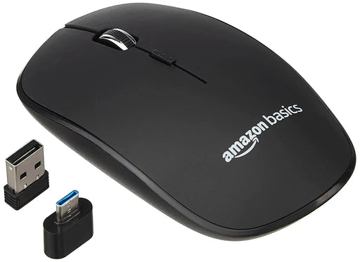 Amazon Basics 2.4GHz Wireless Mouse 1600 DPI Type - C Adapter 12 M Of Battery Life Ambidextrous Design-Black (Open Box)