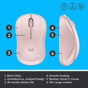 Logitech M221 2.4GHz Wireless Silent Optical Mouse With USB Mini Receiver-Rose(Open Box)