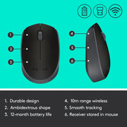 Logitech B170 2.4GHz Wireless Optical Mouse With USB Nano Receiver,12 M Battery Life, Ambidextrous, (Black) ( Open Box )