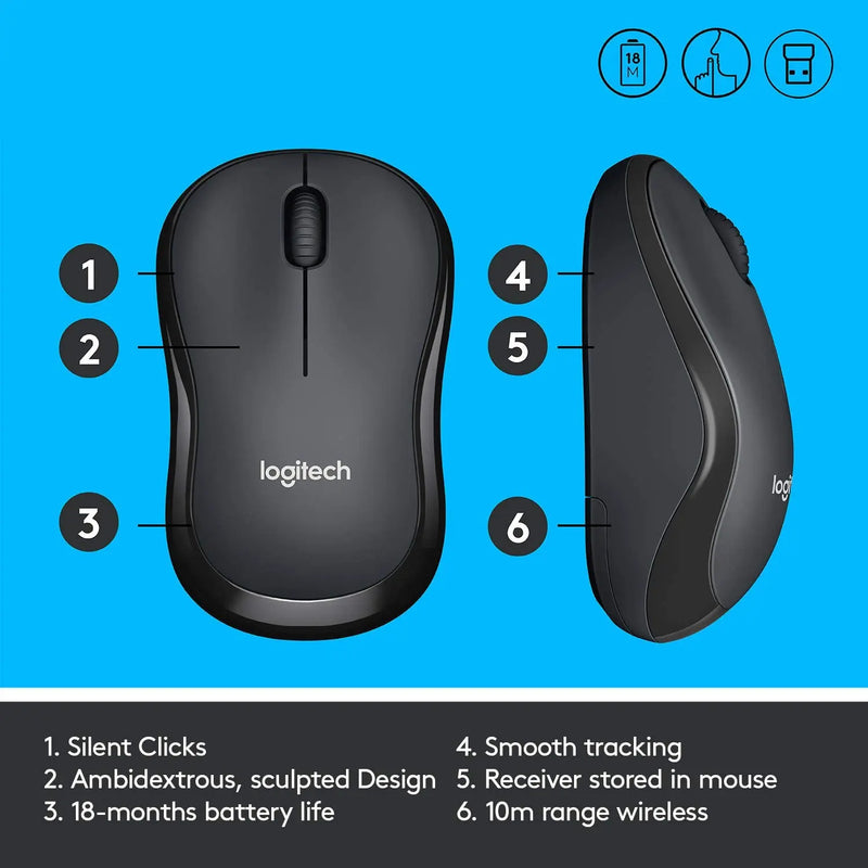 Logitech M221 2.4GHz Wireless Silent Optical Mouse With USB Mini Receiver 1000Dpi 18M Of Battery-Charcoal Grey(Open Box)