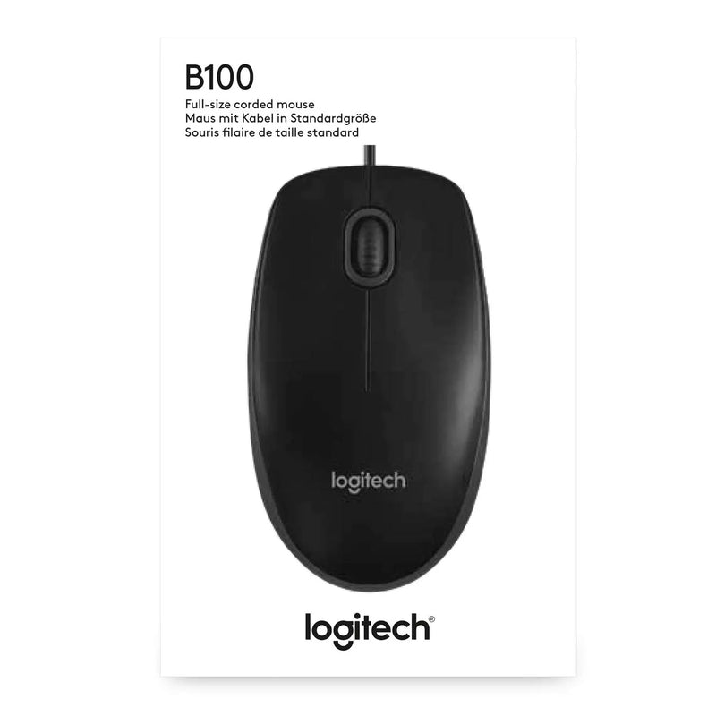 Logitech B100 Full Size Corded USB Wired Mouse 800Dpi 3Y Warranty-Black(Open Box)