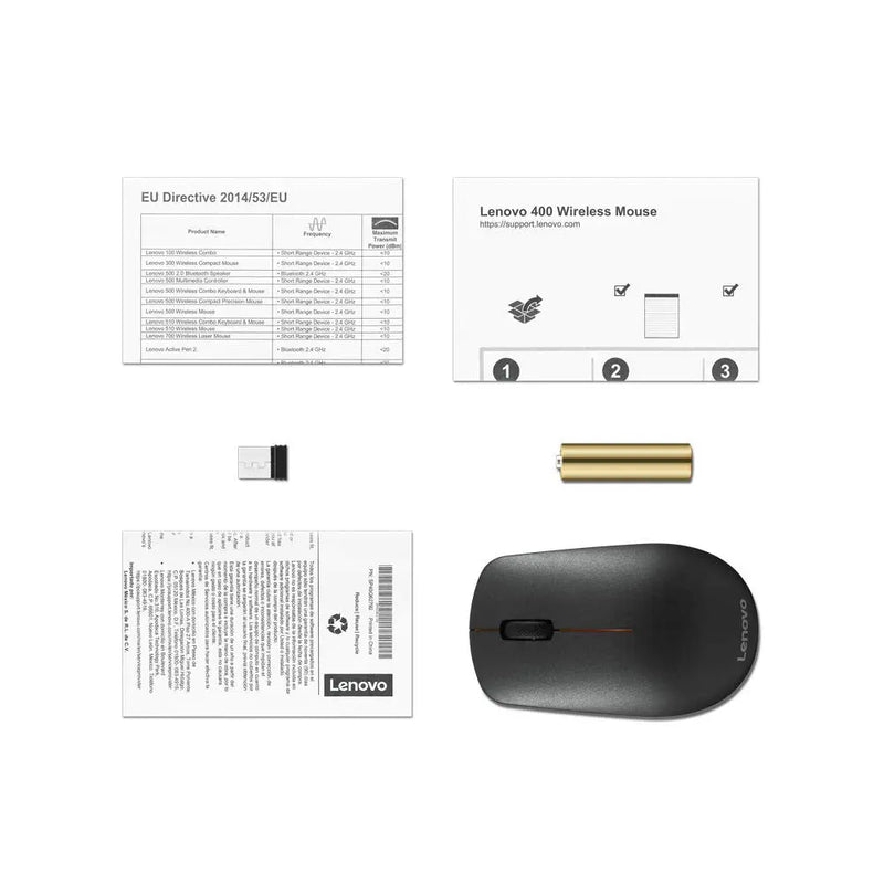 Lenovo 400 2.4GHz Wireless USB Mouse 1200Dpi 1Y Of Battery Life-Black(Open Box)