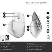 Logitech MX Master 3S Wireless Mouse With Ergo 8K DPI Track on Glass  USB-C Bluetooth-Pale Grey(Open Box)