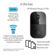 HP Z3700 2.4GHz Wireless USB Optical Mouse 1200DPI 16M Of Battery Life-Black(Open Box)