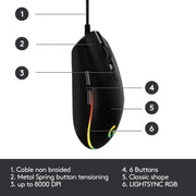 Logitech G102 USB Light Sync Gaming Mouse With RGB Lighting 6 Buttons 8K DPI 16.8mn Color-Black(Open Box)