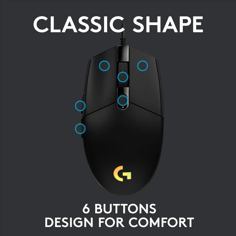 Logitech G102 USB Light Sync Gaming Mouse With RGB Lighting 6 Buttons 8K DPI 16.8mn Color-Black(Open Box)
