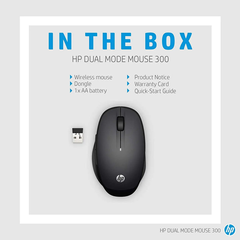 HP 300 Dual Mode Bluetooth Or 2.4GHz Wireless Mouse-Black(Open Box)