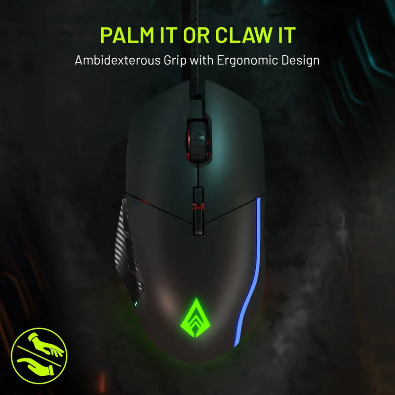 Archer Tech Lab Recurve 300 Wired Gaming Mouse 12KDPI 8 Buttons 6 Mode RGB-Black(Open Box)