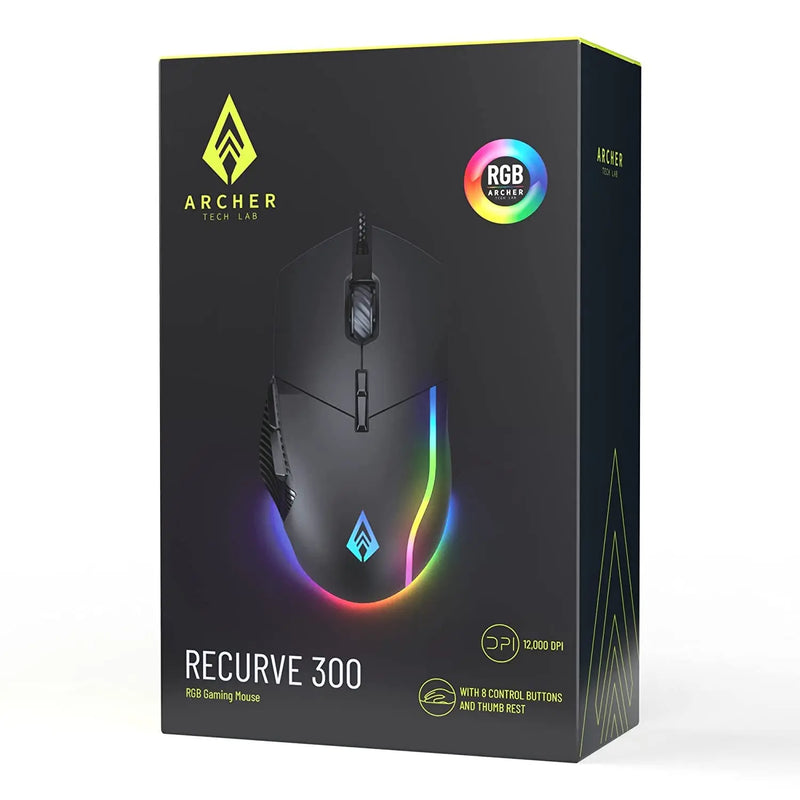 Archer Tech Lab Recurve 300 Wired Gaming Mouse 12KDPI 8 Buttons 6 Mode RGB-Black(Open Box)