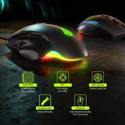 Archer Tech Lab Recurve 300 Wired Gaming Mouse 12KDPI 8 Buttons 6 Mode RGB-Black(Open Box)