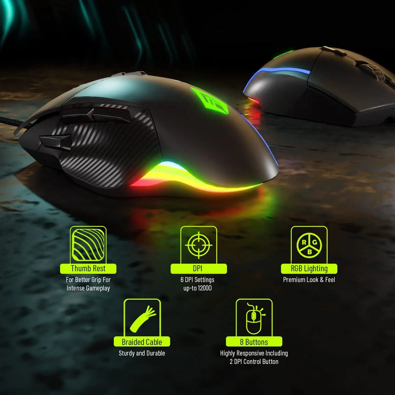 Archer Tech Lab Recurve 300 Wired Gaming Mouse 12KDPI 8 Buttons 6 Mode RGB-Black(Open Box)