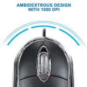 Quantum QHM222 3 Button 1000DPI Wired Optical USB Mouse-Black(Open Box)