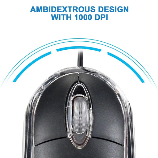 Quantum QHM222 3 Button 1000DPI Wired Optical USB Mouse-Black(Open Box)