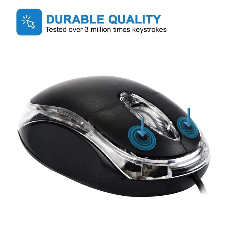 Quantum QHM222 3 Button 1000DPI Wired Optical USB Mouse-Black(Open Box)