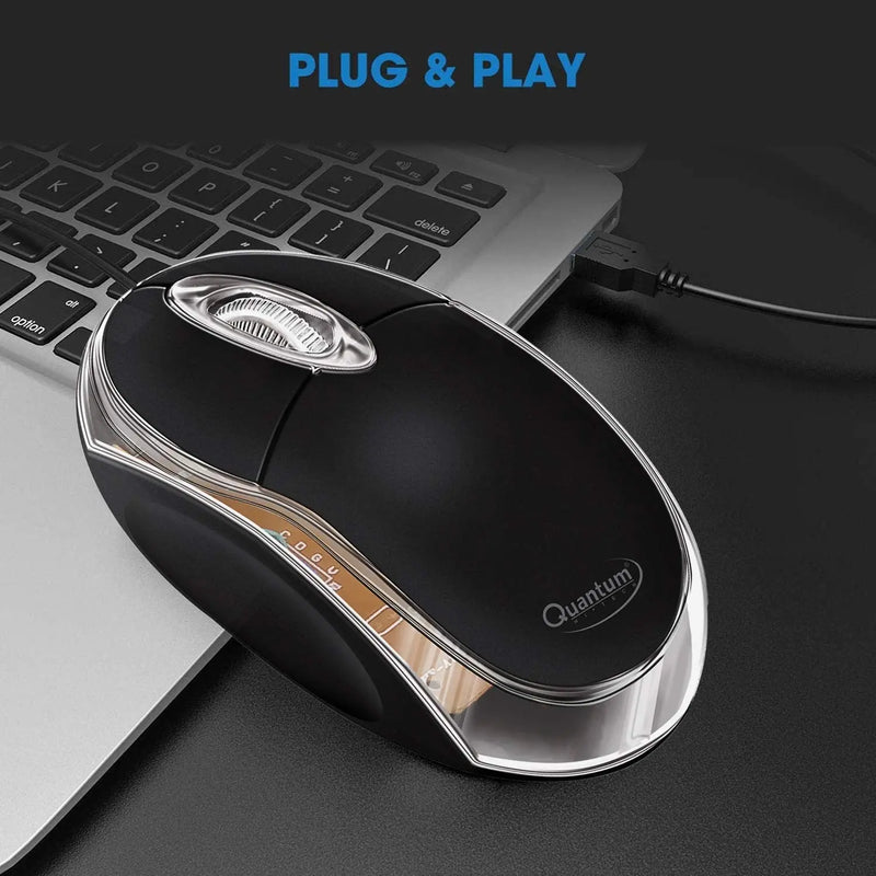 Quantum QHM222 3 Button 1000DPI Wired Optical USB Mouse-Black(Open Box)