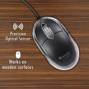 Quantum QHM222 3 Button 1000DPI Wired Optical USB Mouse-Black(Open Box)