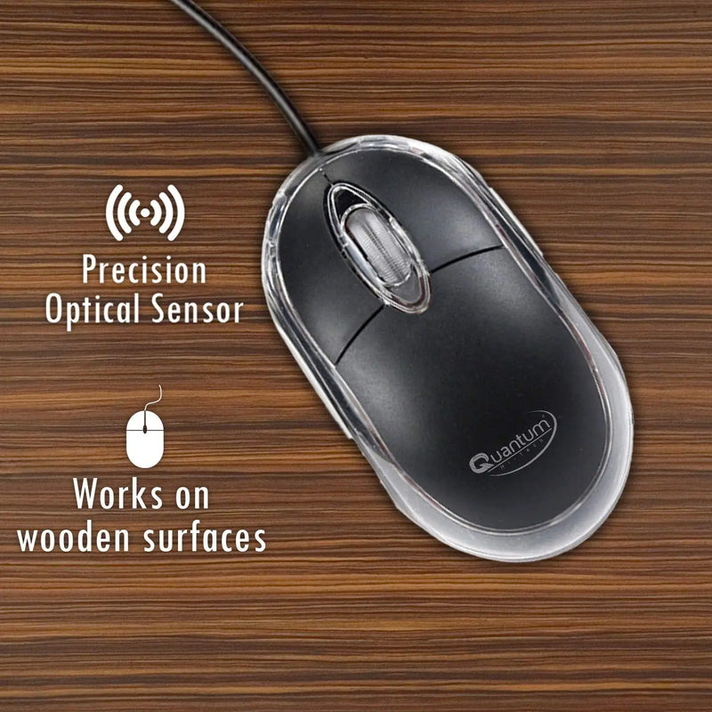 Quantum QHM222 3 Button 1000DPI Wired Optical USB Mouse-Black(Open Box)