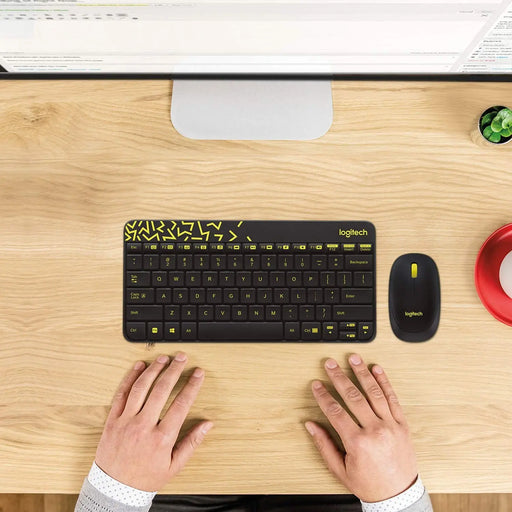 Logitech MK240 Nano 2.4GHz Wireless USB Keyboard & Mouse Combo Spill-Resistant Design-Black/Chartreuse Yellow(Open Box)