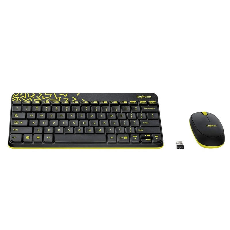 Logitech MK240 Nano 2.4GHz Wireless USB Keyboard & Mouse Combo Spill-Resistant Design-Black/Chartreuse Yellow(Open Box)