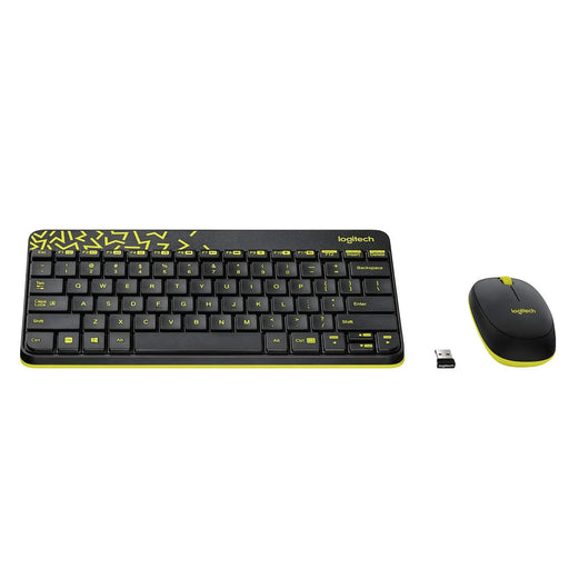 Logitech MK240 Nano 2.4GHz Wireless USB Keyboard & Mouse Combo Spill-Resistant Design-Black/Chartreuse Yellow(Open Box)