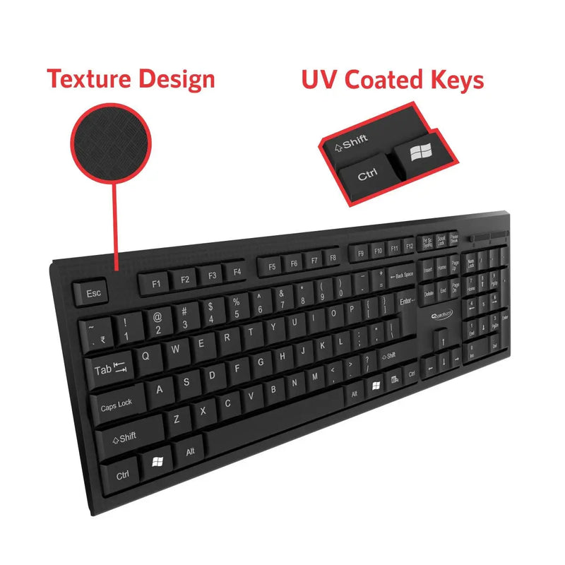 Quantum QHM7406 Full-Sized USB Wired Keyboard With (₹) Rupee Symbol, Hotkeys-Black(Open Box)