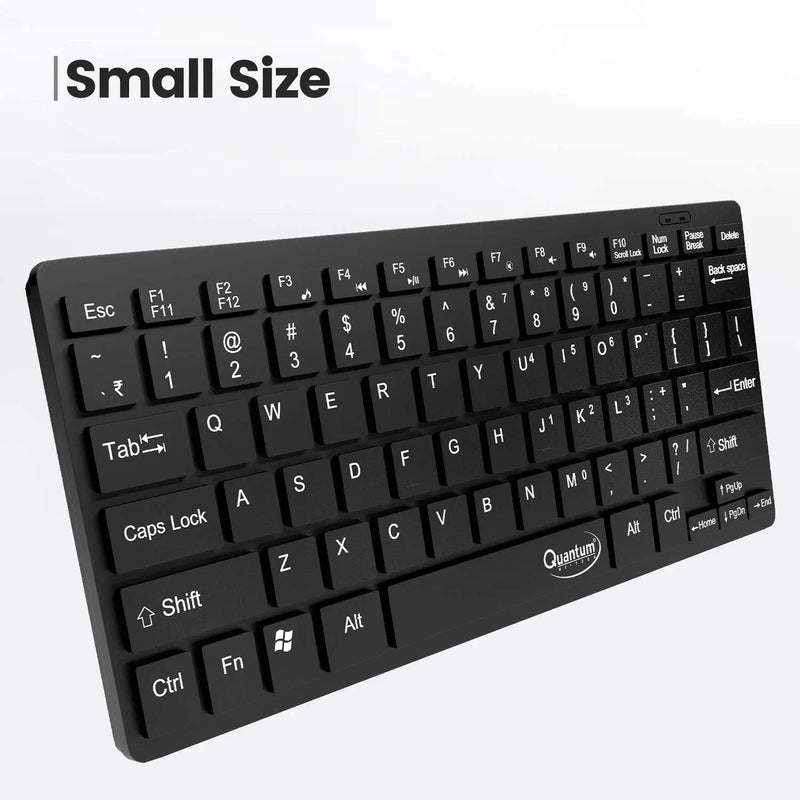 Quantum QHM7307 Mini Spill-Resistant USB Wired Slim Keyboard with Chocolate Keys-Black(Open Box)