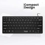 Quantum QHM7307 Mini Spill-Resistant USB Wired Slim Keyboard with Chocolate Keys-Black(Open Box)