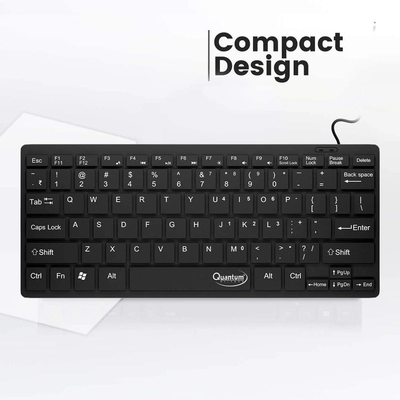 Quantum QHM7307 Mini Spill-Resistant USB Wired Slim Keyboard with Chocolate Keys-Black(Open Box)
