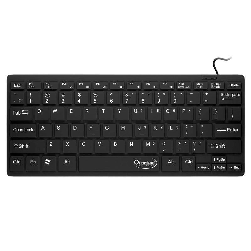 Quantum QHM7307 Mini Spill-Resistant USB Wired Slim Keyboard with Chocolate Keys-Black(Open Box)