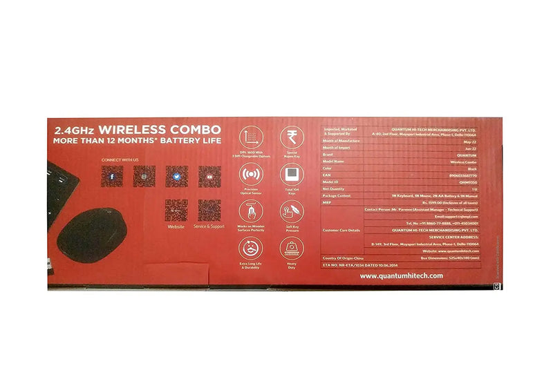 Quantum QHM9350 2.4GHz Wireless Keyboard With Mouse Combo-Black(Open Box)
