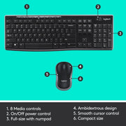Logitech MK270R Wireless USB Keyboard & Mouse Combo-Black(Open Box)