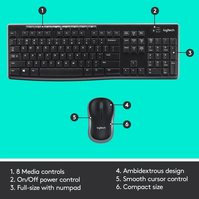 Logitech MK270R Wireless USB Keyboard & Mouse Combo-Black(Open Box)