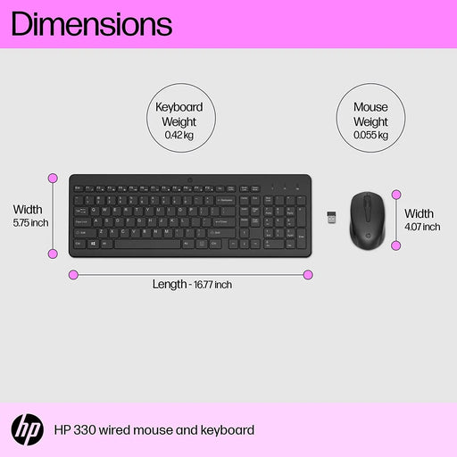 HP 330 2.4GHz Wireless Keyboard & Mouse Set 1600DPI-Black(Open Box)