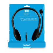 Logitech H111 Wired On Ear Stereo Headphones With Mic-Black(Open Box)