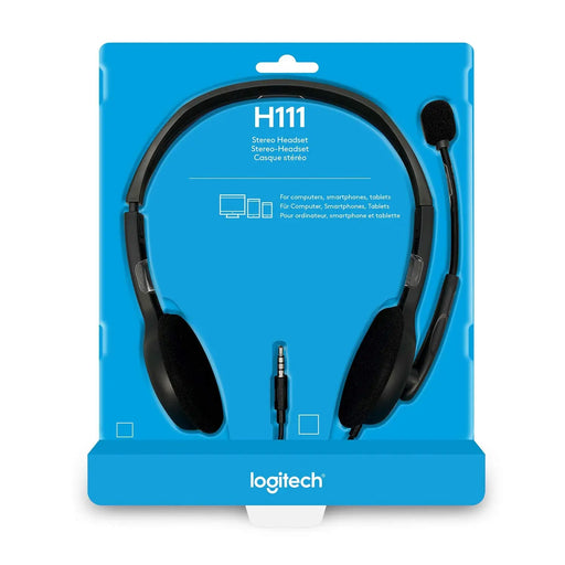 Logitech H111 Wired On Ear Stereo Headphones With Mic-Black(Open Box)