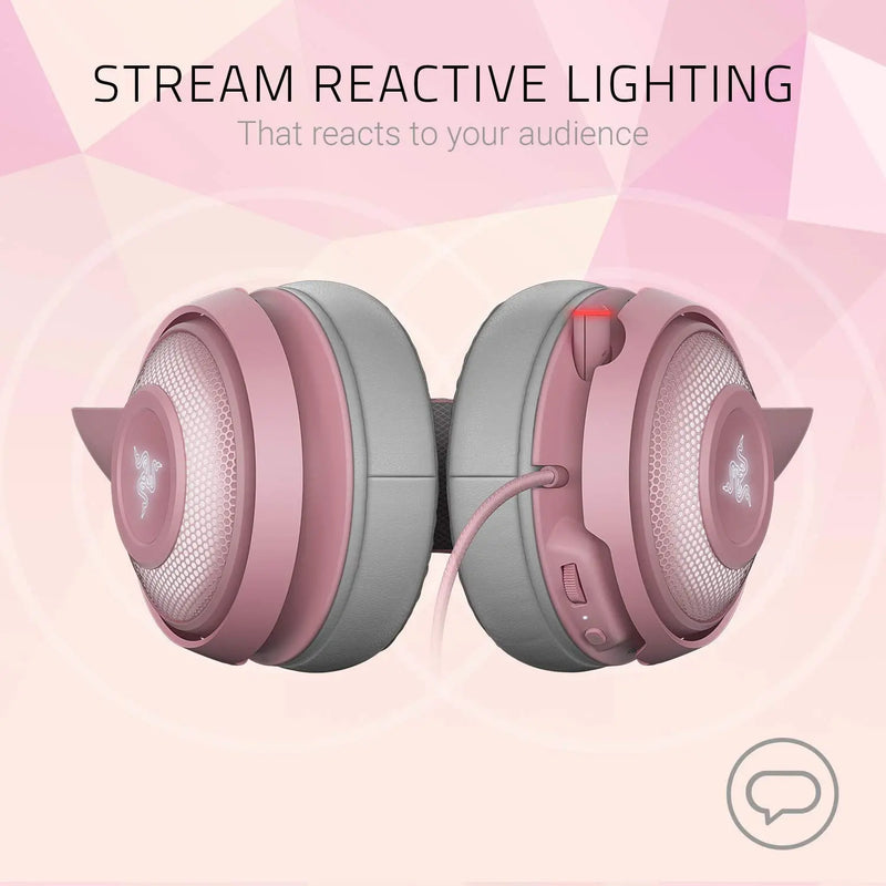 Razer RGB Kitty Ears Chroma USB Gaming Wired Over Ear Headset With Mic-Open Box