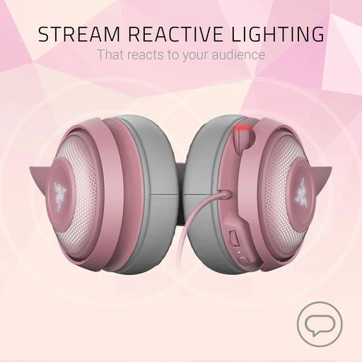 Razer RGB Kitty Ears Chroma USB Gaming Wired Over Ear Headset With Mic-Open Box