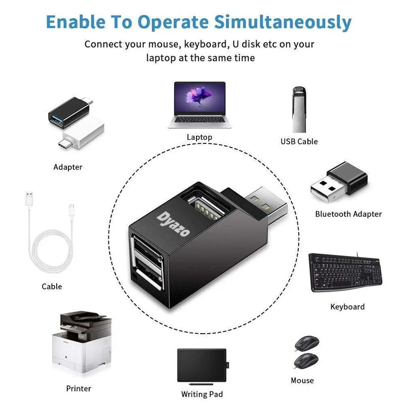 Dyazo 3-Port USB Data Hub High Speed Splitter Plug / Box / Adapter (Open Box)