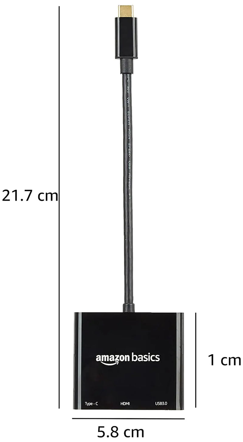 Amazon Basics 3-In-1 USB Type C Adapter With HDMI/USB 3.0 Port/Type-C Outputs (Open Box)