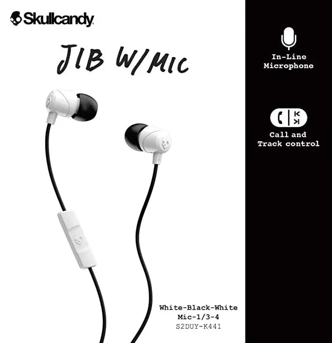 Skullcandy Jib Wired In-Earphone With Mic-S2DUYK-441 (White/Black)