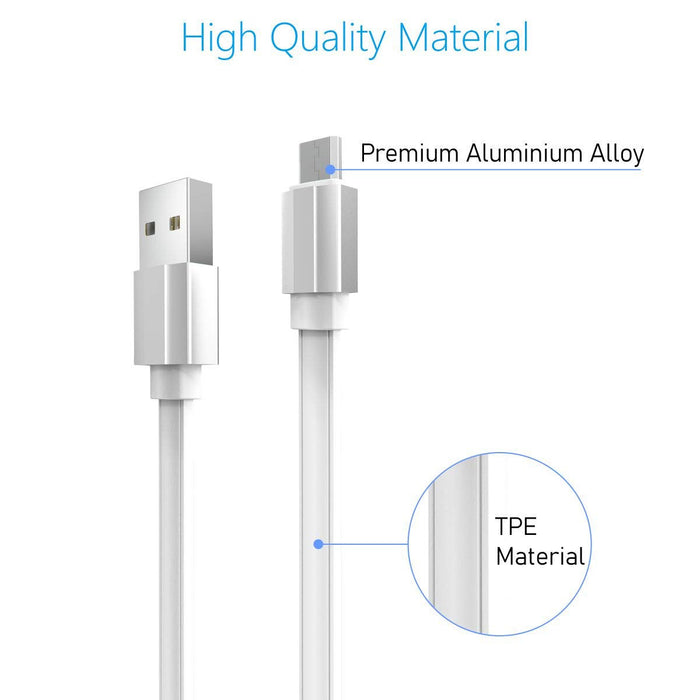 Portronics Konnect Flat POR-434, 2.4A Micro USB Cable With Charge & Sync Function For Micro USB Devices 1M (White)