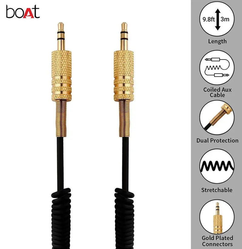 3.5mm Boat Twister Aux-3m Aux Cable - Black