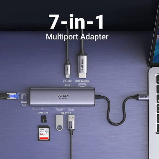 Ugreen 60515 7 In 1 Multifunctional Adapter-Space Grey