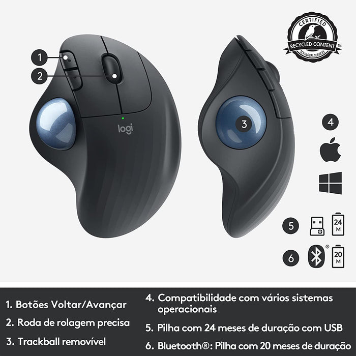 Logitech Ergo M575 Wireless, Bluetooth Trackball (Black)